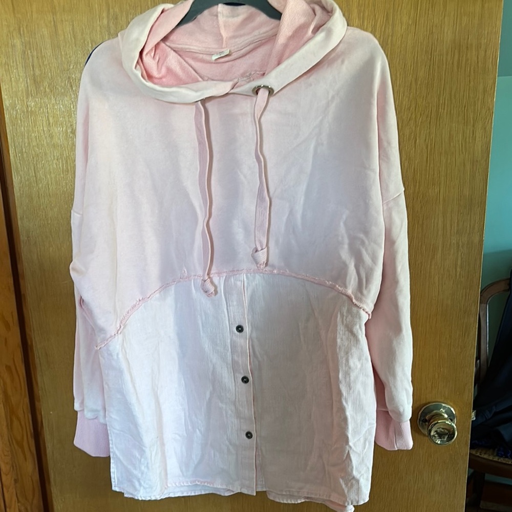 Pink Hooded Button-Up Sweatshirt